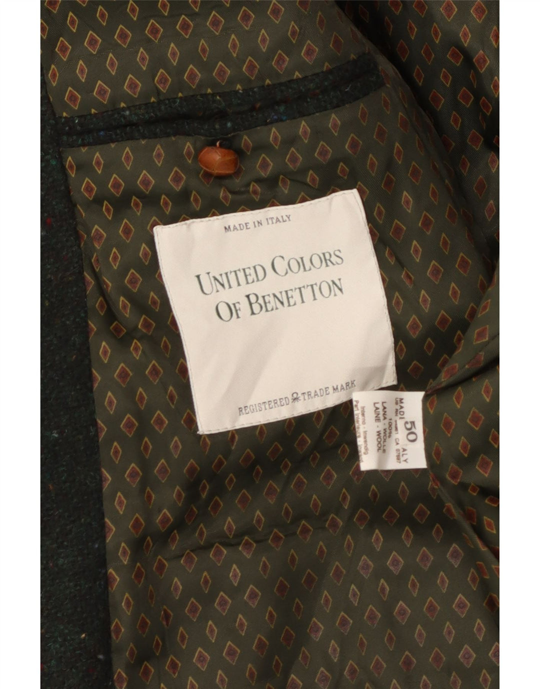 Benetton Mens 2 Button Blazer Jacket IT 50 Large Green Flecked Wool