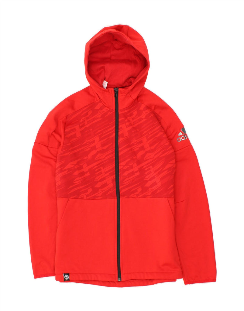ADIDAS Boys Graphic Zip Hoodie Sweater 13-14 Years Red Polyester Vintage Adidas and Second-Hand Adidas from Messina Hembry 