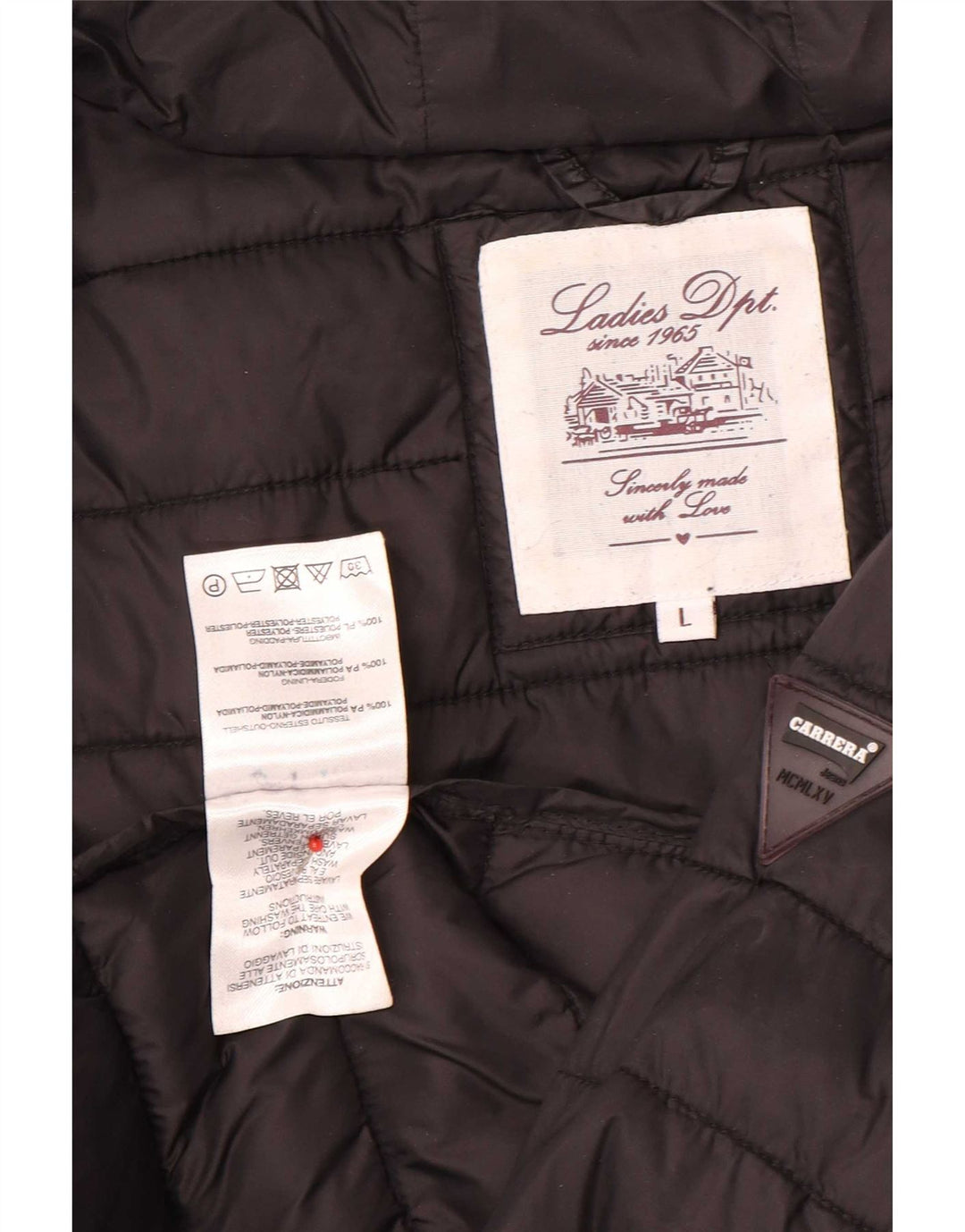 Carrera Womens Hooded Padded Jacket UK 16 Large Black Nylon