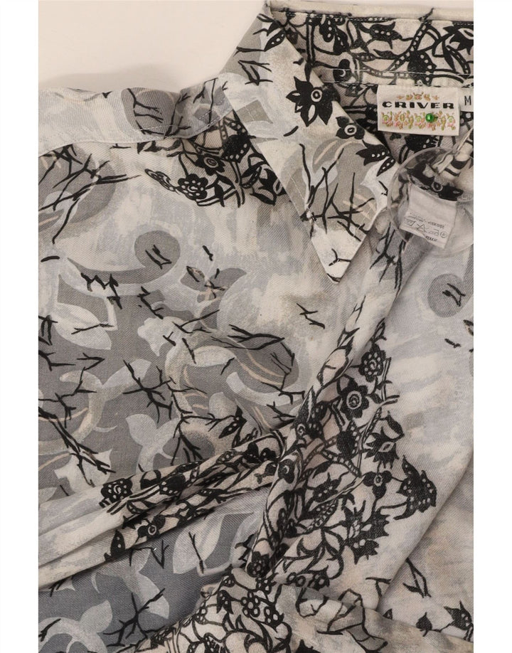 CRIVER Mens Shirt Medium Grey Floral Viscose