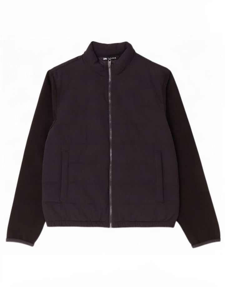 Zara Mens Padded Jacket UK 40 Large Navy Blue Colourblock Polyester