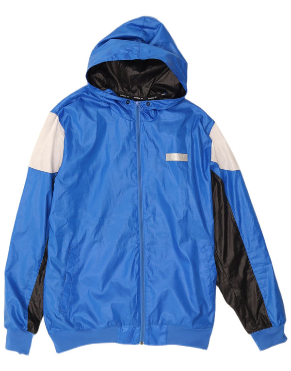 Adidas Mens Hooded Rain Jacket UK 40 Large Blue Colourblock Polyester