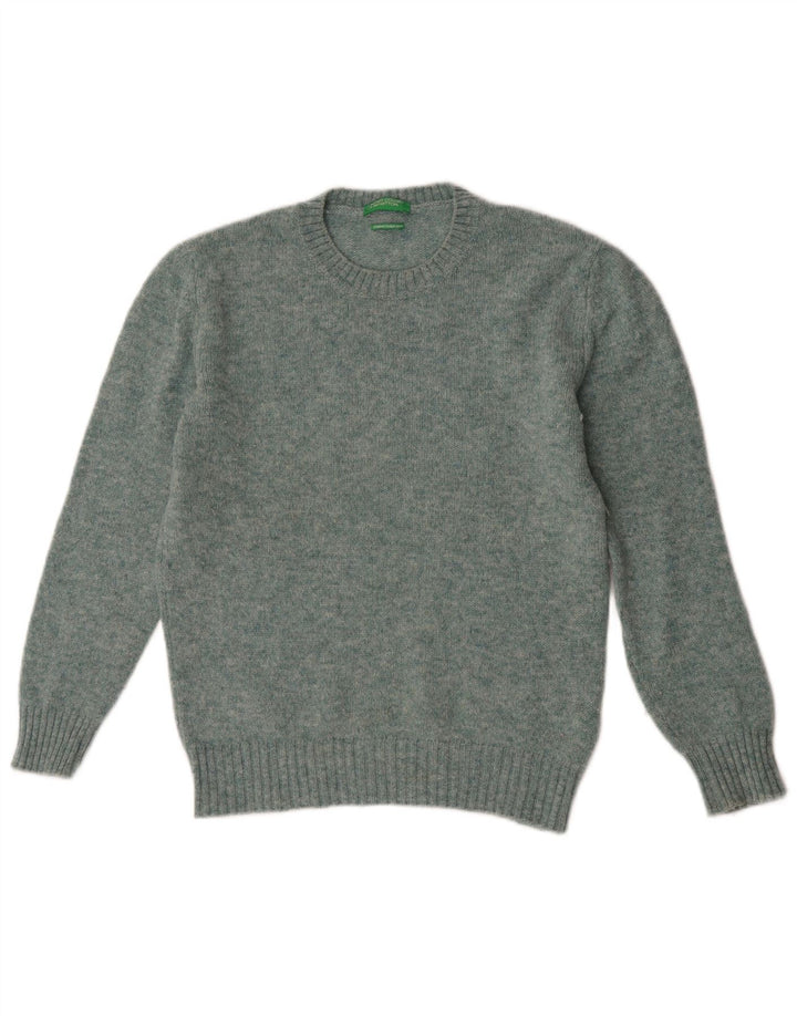 Benetton Womens Crew Neck Jumper Sweater UK 14 Medium Green Wool