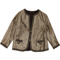 VINTAGE Womens 3 Button 3/4 Sleeve Blazer Jacket UK 14 Medium Gold Striped Vintage Vintage and Second-Hand Vintage from Messina Hembry 