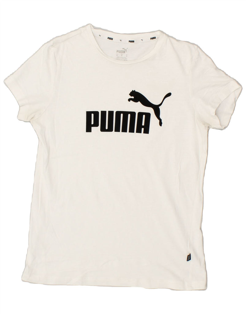 PUMA Womens Graphic T-Shirt Top UK 12 Medium White Cotton | Vintage Puma | Thrift | Second-Hand Puma | Used Clothing | Messina Hembry 