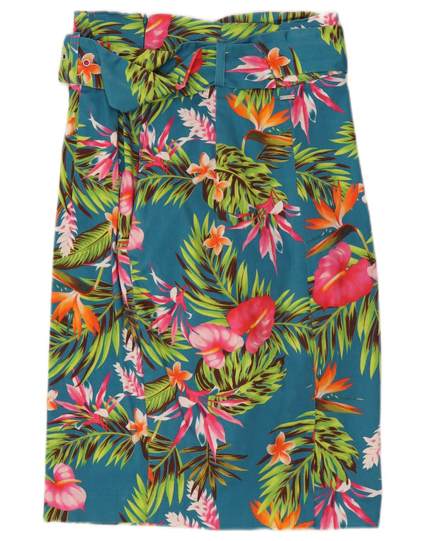 Guess Womens High Waist Straight Skirt UK 12 Medium W26  Blue Floral Cotton