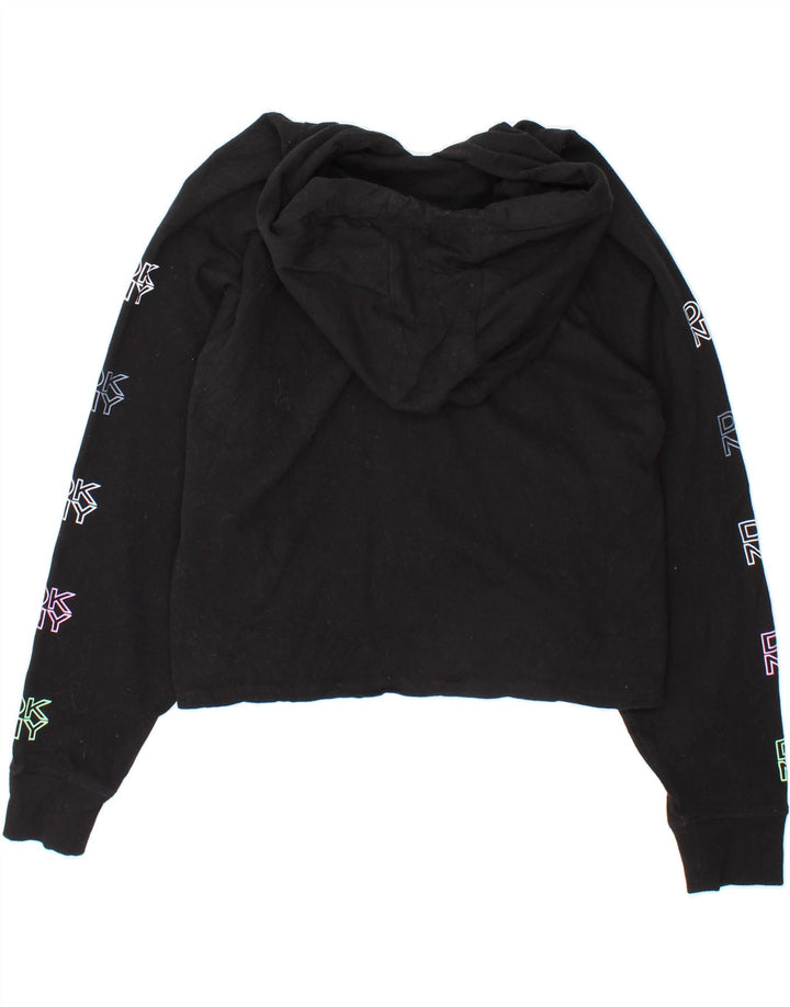 DKNY Womens Oversized Graphic Crop Hoodie Jumper UK 12 Medium Black Vintage Dkny and Second-Hand Dkny from Messina Hembry 
