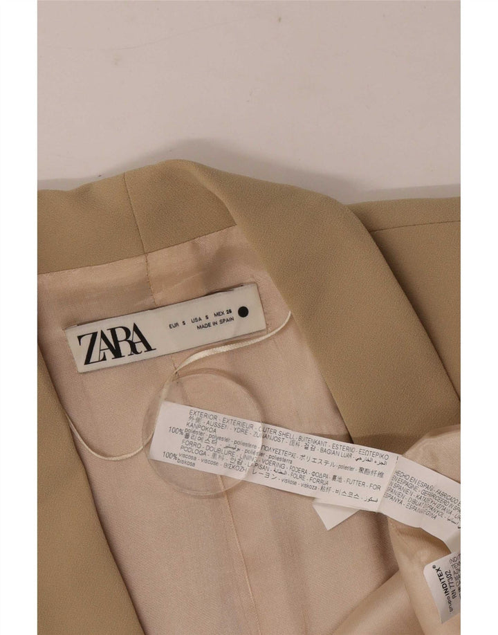 Zara Womens Oversized 3/4 Sleeve Open Blazer Jacket UK 10 Small Beige