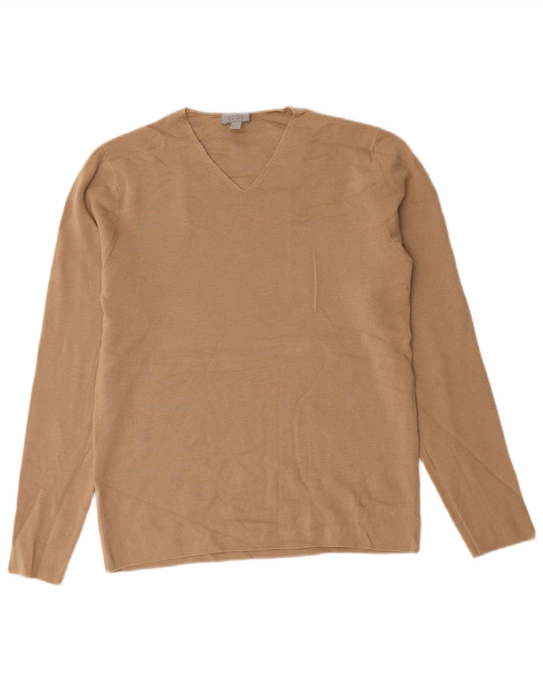 Cos Womens V-Neck Jumper Sweater UK 14 Medium Beige Wool
