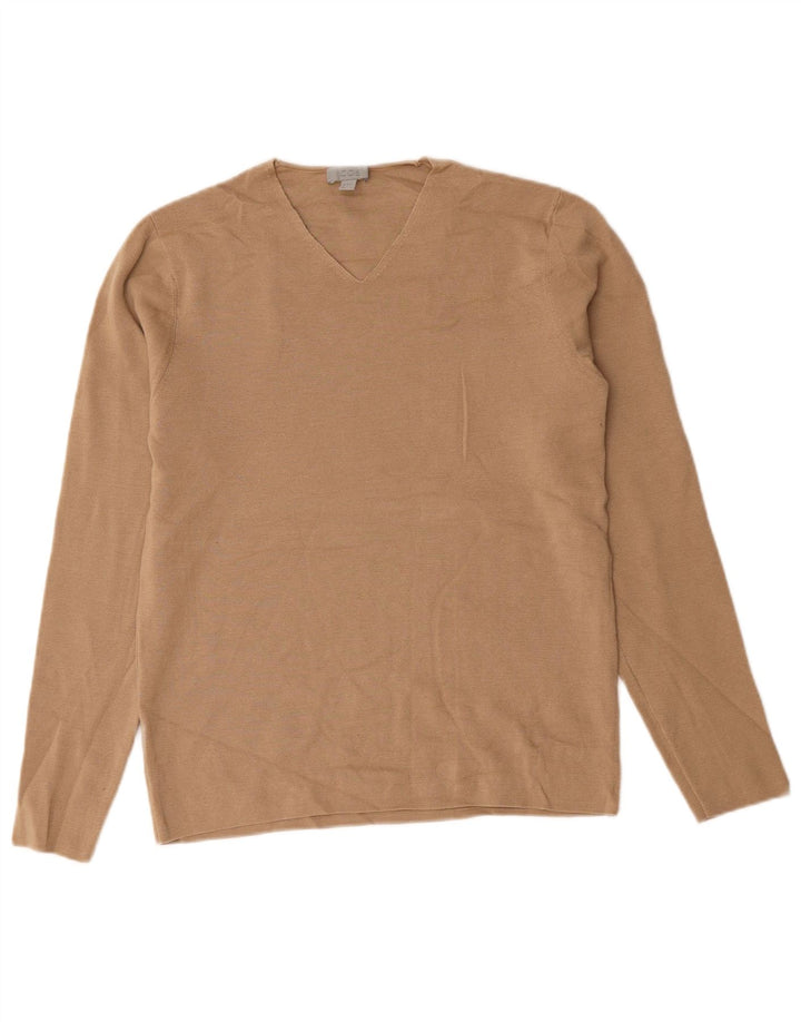 Cos Womens V-Neck Jumper Sweater UK 14 Medium Beige Wool