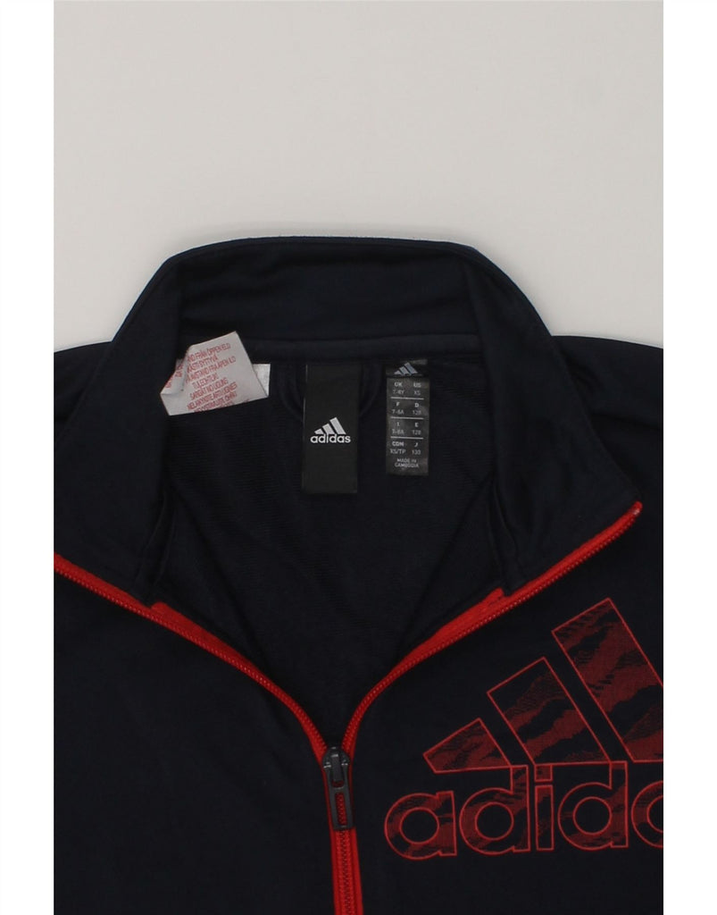 ADIDAS Boys Graphic Tracksuit Top Jacket 7-8 Years Navy Blue Polyester | Vintage Adidas | Thrift | Second-Hand Adidas | Used Clothing | Messina Hembry 