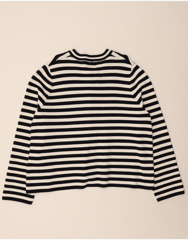 Joules Womens Crop Cardigan Sweater UK 18 XL Navy Blue Striped Cotton