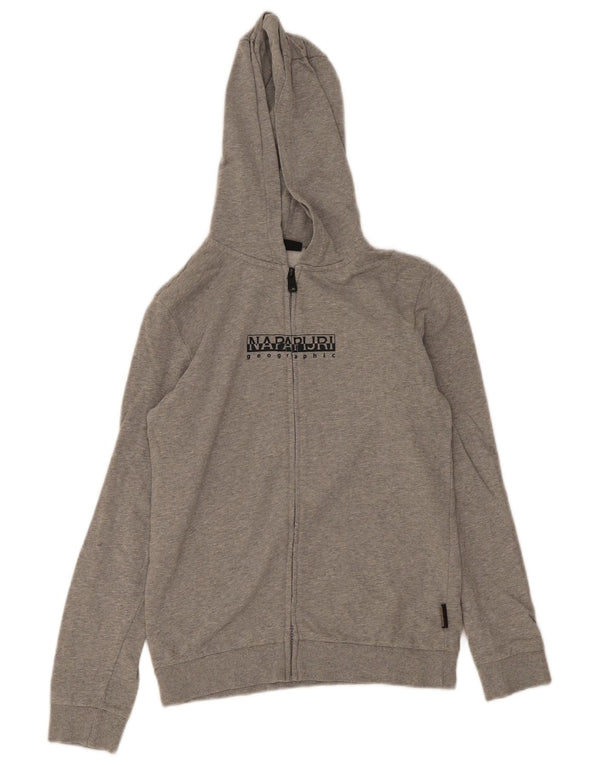 Napapijri Boys Graphic Zip Hoodie Sweater 15-16 Years Grey Cotton