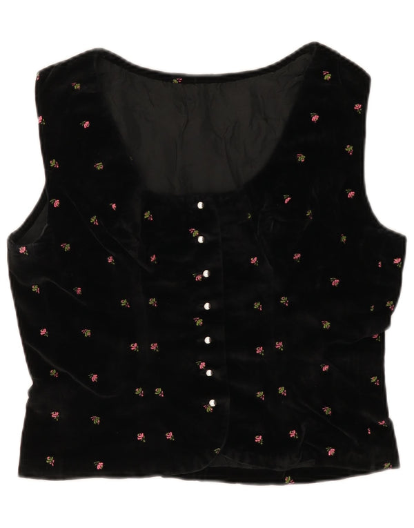 Vintage Womens Velvet Waistcoat UK 10 Small Black Floral