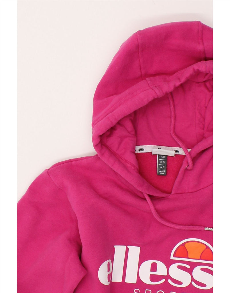 ELLESSE Womens Graphic Hoodie Jumper UK 8 Small Pink Cotton | Vintage Ellesse | Thrift | Second-Hand Ellesse | Used Clothing | Messina Hembry 