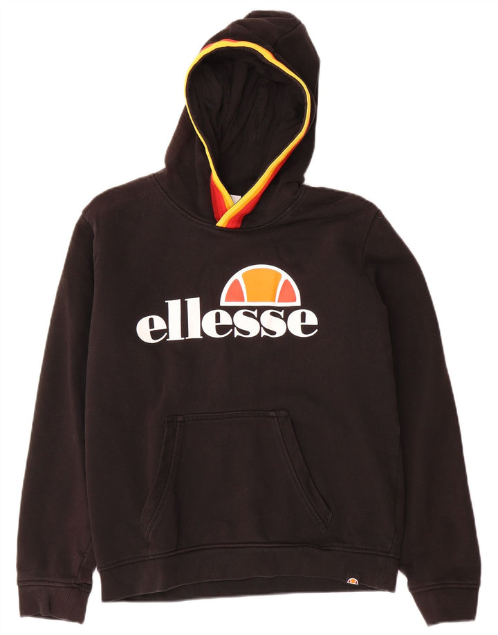 ELLESSE Boys Graphic Hoodie Jumper 13-14 Years Black Cotton