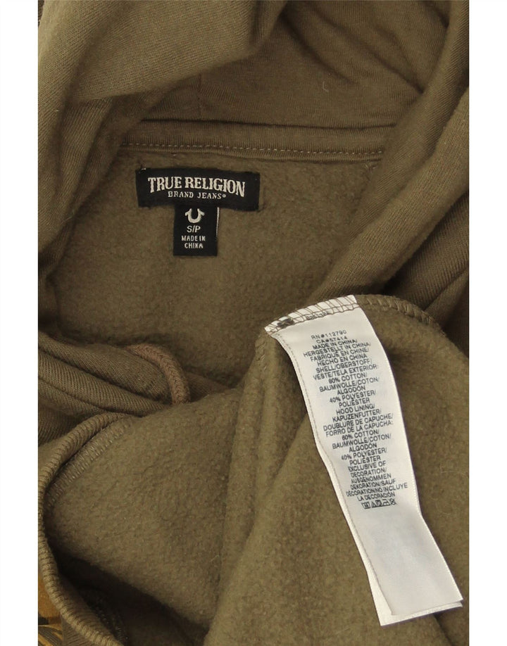 TRUE RELIGION Mens Graphic Hoodie Jumper Small Khaki Cotton