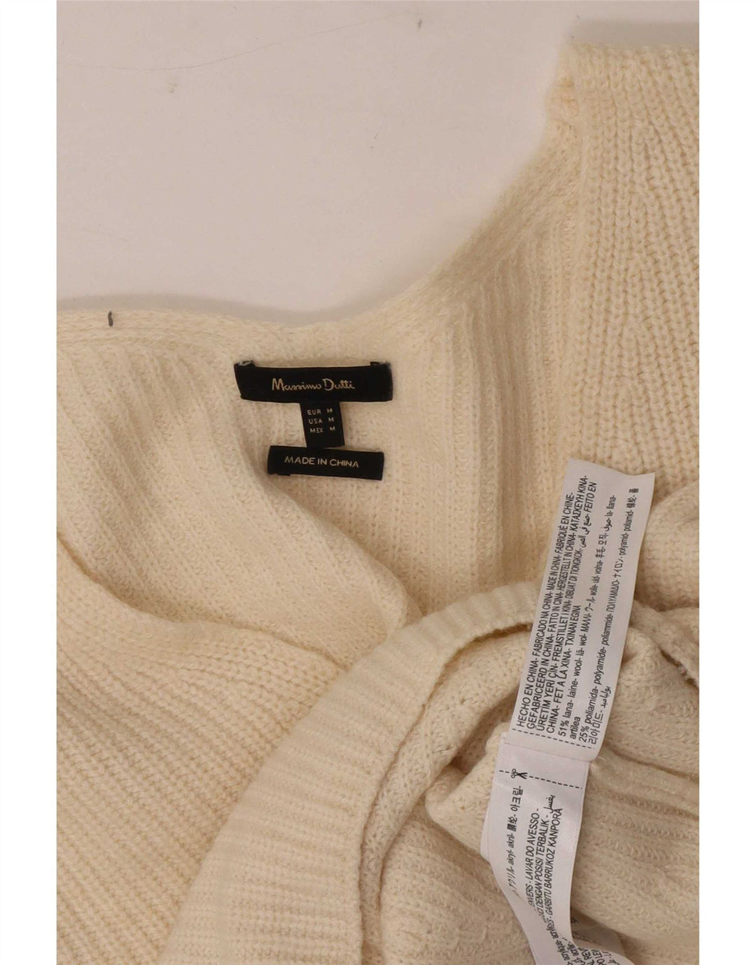 Massimo Dutti Womens Crop V-Neck Jumper Sweater UK 14 Medium Off White Wool