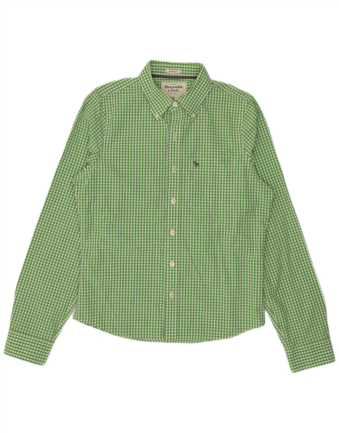 Abercrombie & Fitch Mens Muscle Shirt Medium Green Gingham Cotton