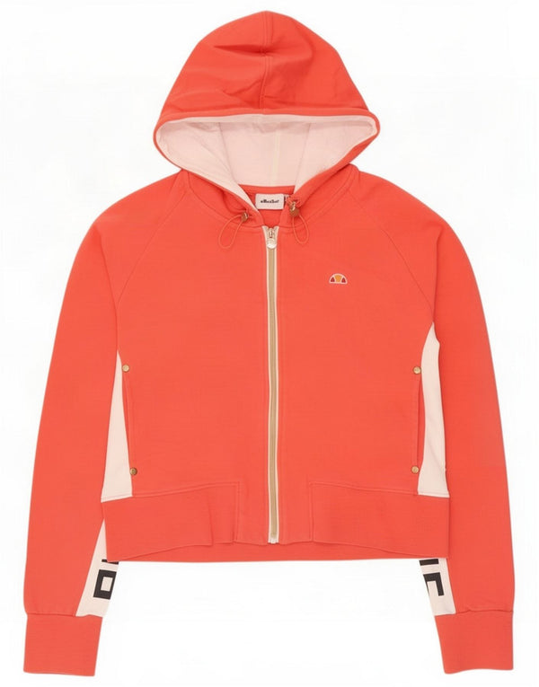 Ellesse Womens Crop Graphic Zip Hoodie Sweater UK 14 Large Red Colourblock