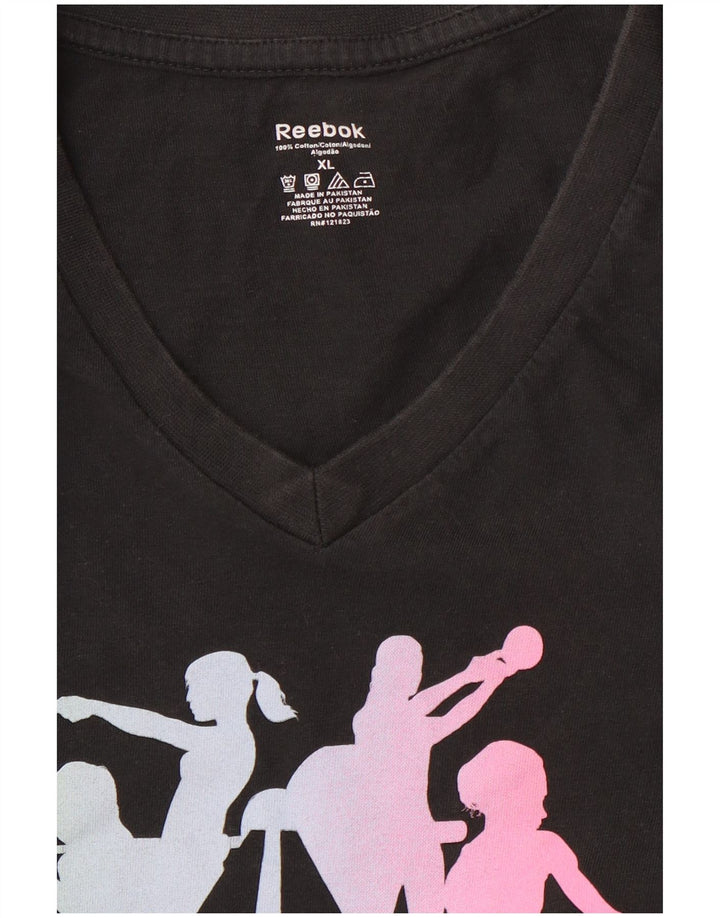 REEBOK Womens Graphic T-Shirt Top UK 18 XL Black Cotton