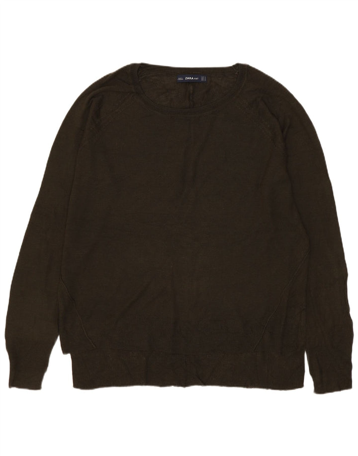 Zara Womens Boat Neck Jumper Sweater UK 14 Medium Khaki Viscose