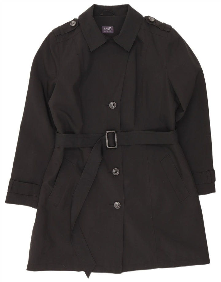 Marks & Spencer Womens Trench Coat UK 16 Large Black Polyester