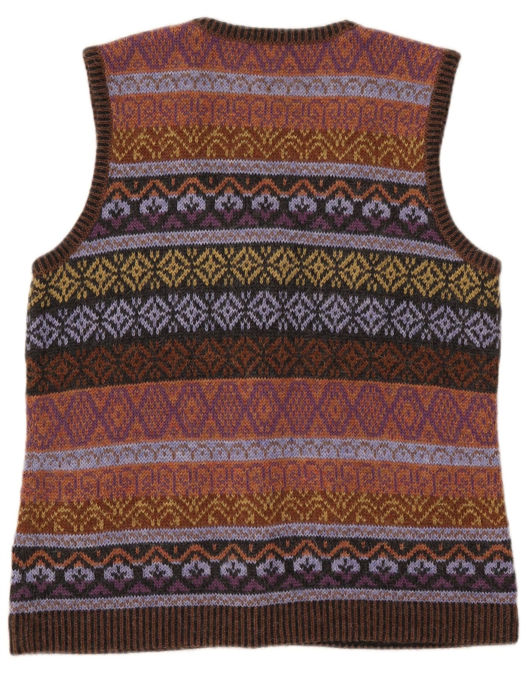 PETER HAHN Womens Sleeveless Cardigan Sweater UK 16 Large Brown Fair Isle