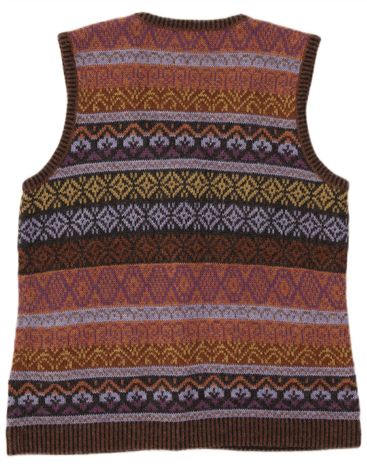 PETER HAHN Womens Sleeveless Cardigan Sweater UK 16 Large Brown Fair Isle