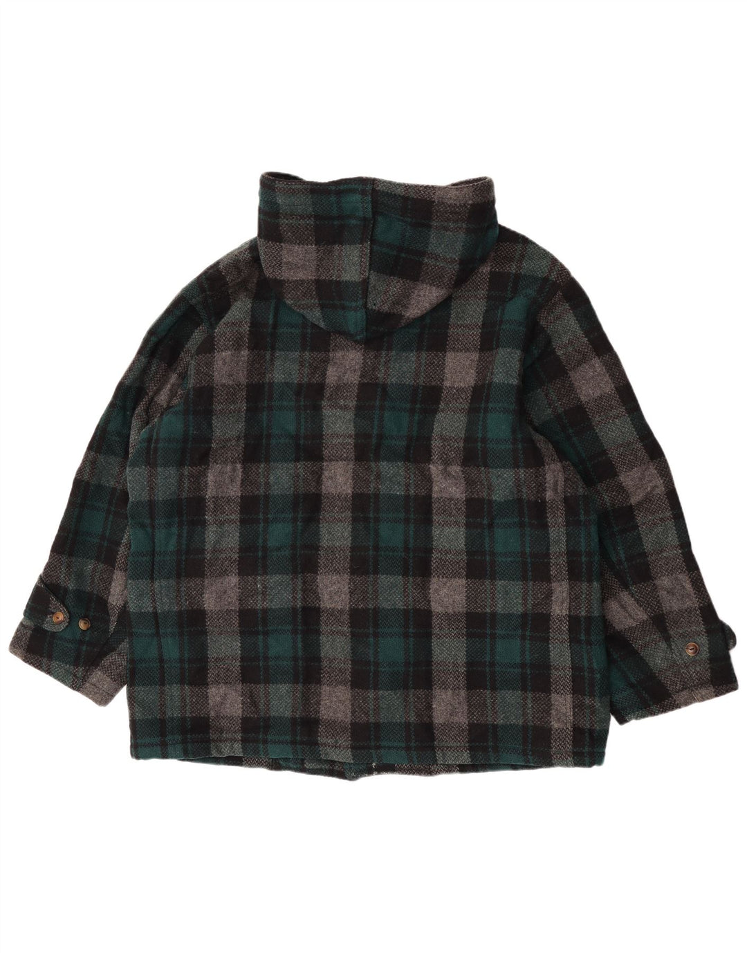 Enrico Coveri Womens Hooded Duffle Coat IT 44 Medium Green Check Wool