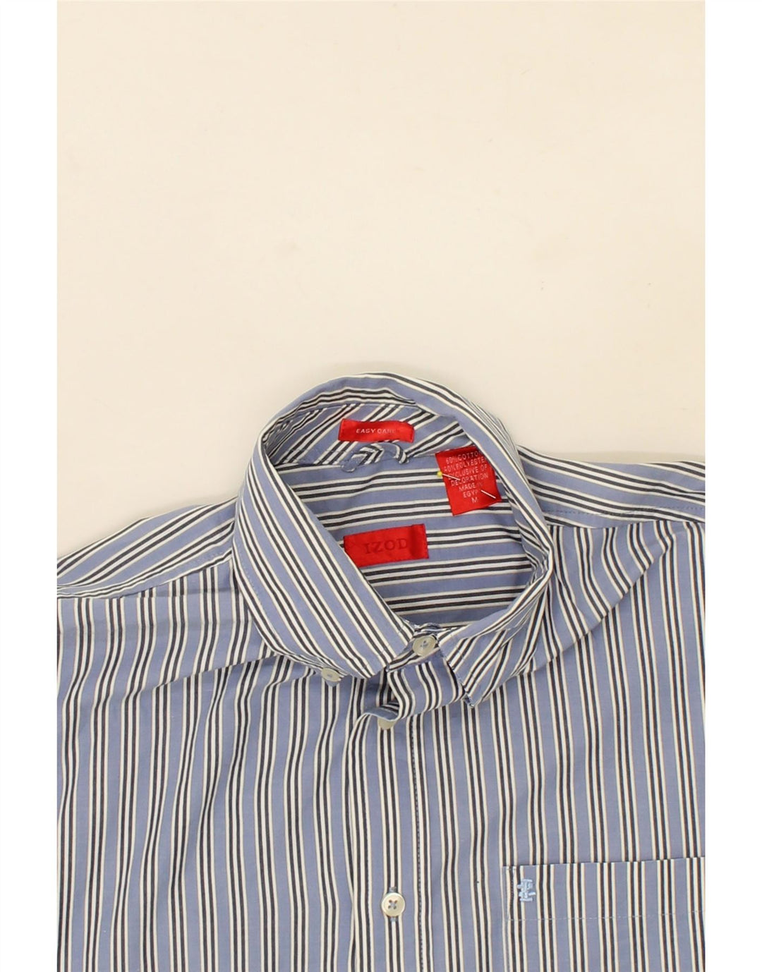 IZOD Mens Easy Care Short Sleeve Shirt Medium Blue Striped Cotton Vintage Izod and Second-Hand Izod from Messina Hembry 