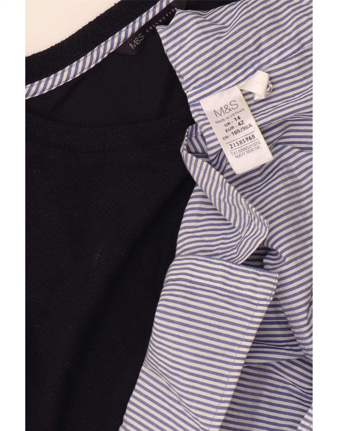 Marks & Spencer Womens Top Long Sleeve UK 14 Large Navy Blue Colourblock