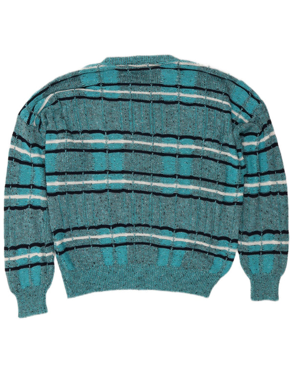 Les Jacquelines Mens Crew Neck Jumper Sweater IT 52 Large Blue Striped