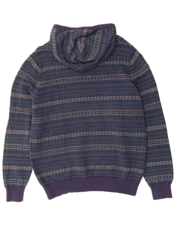 Izod Mens Hooded Jumper Sweater Large Purple Fair Isle Cotton