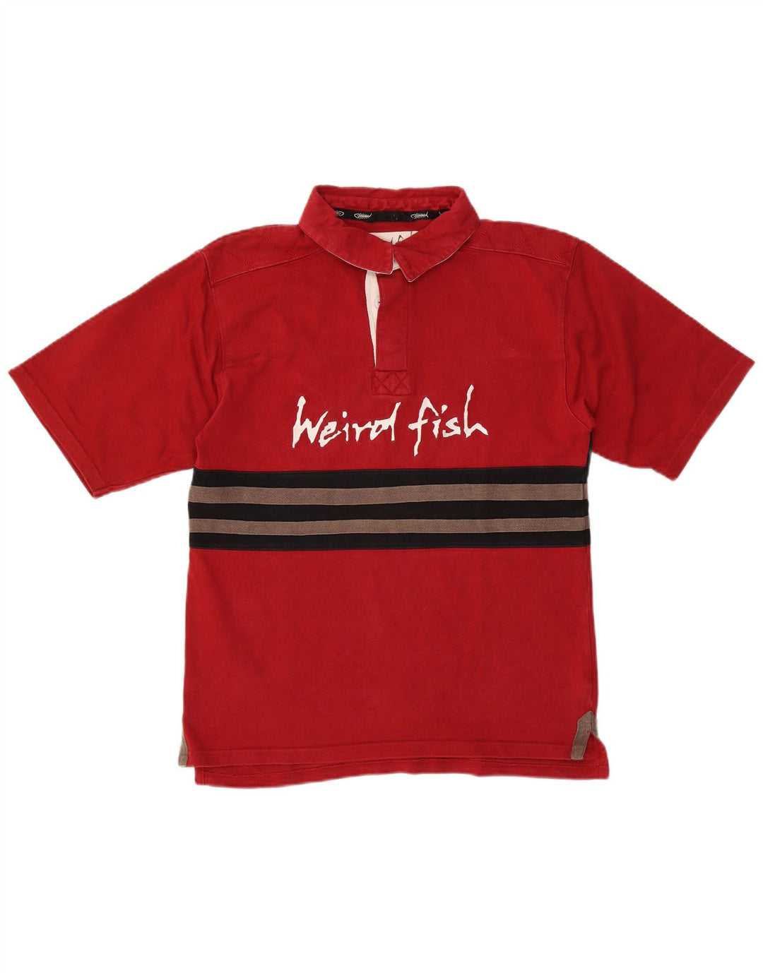 Weird Fish Mens Graphic Polo Shirt Small Red Colourblock Cotton