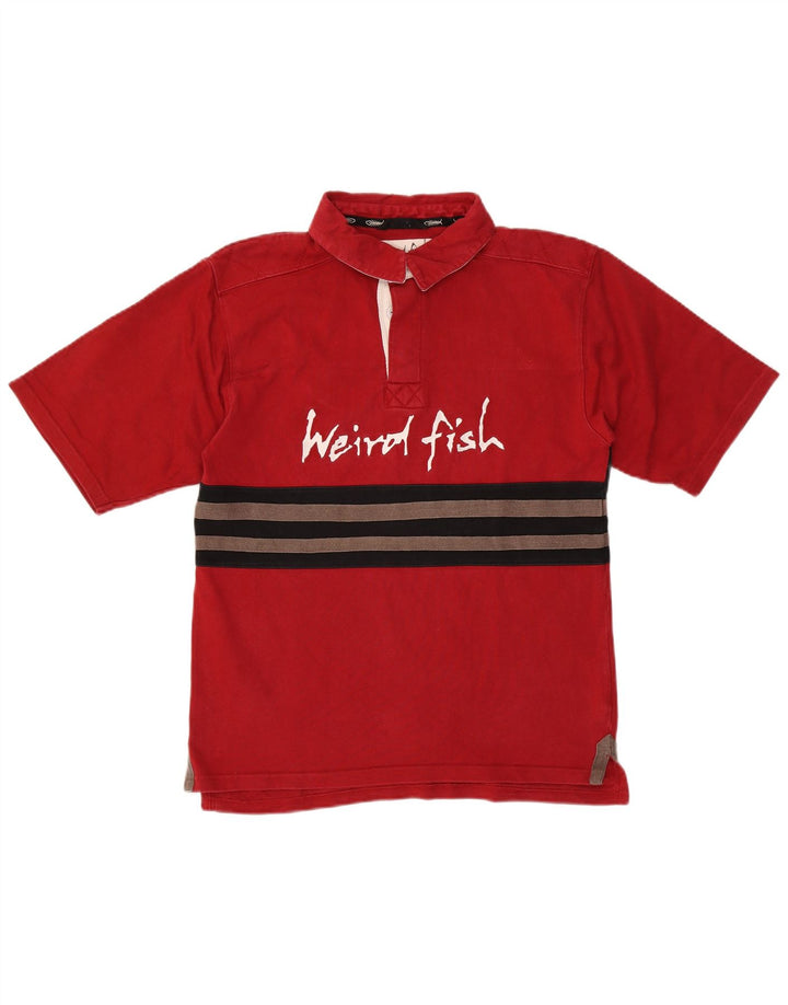 Weird Fish Mens Graphic Polo Shirt Small Red Colourblock Cotton