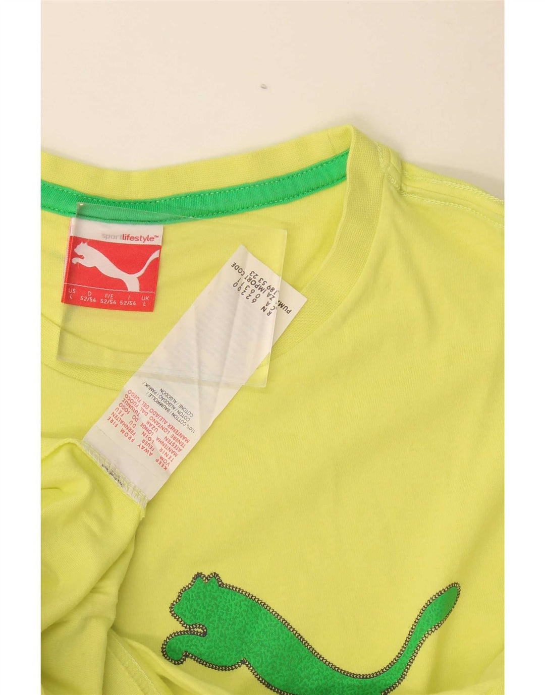 Puma Mens Graphic T-Shirt Top Large Yellow Cotton