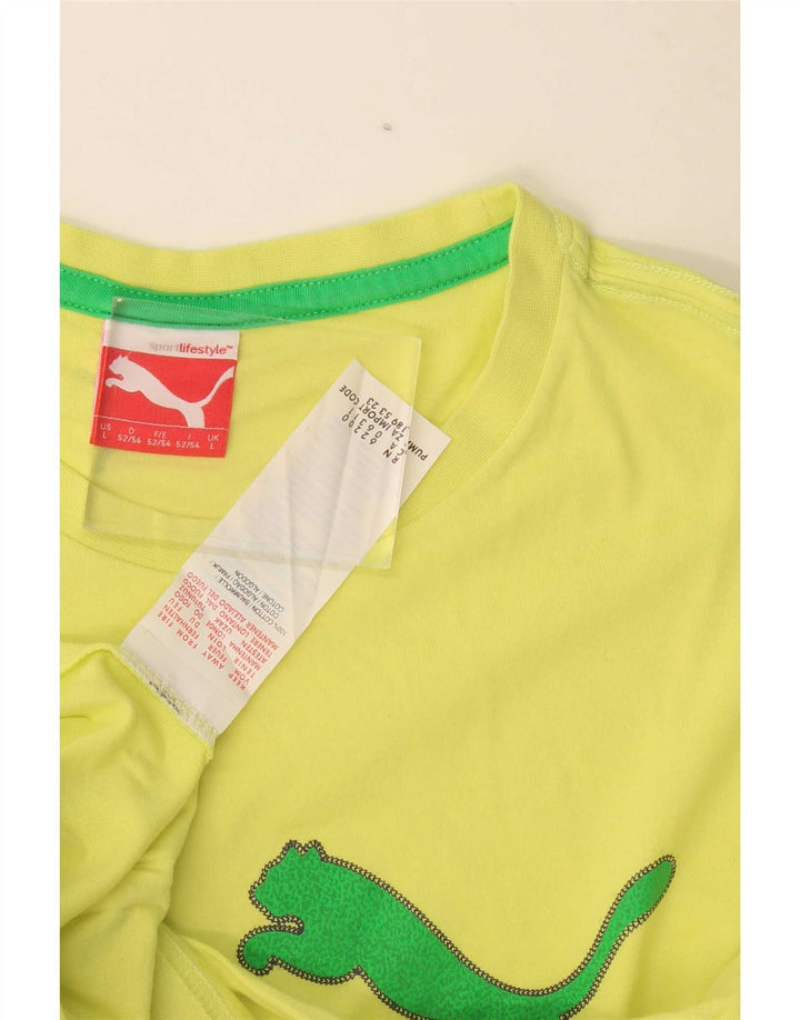 Puma Mens Graphic T-Shirt Top Large Yellow Cotton