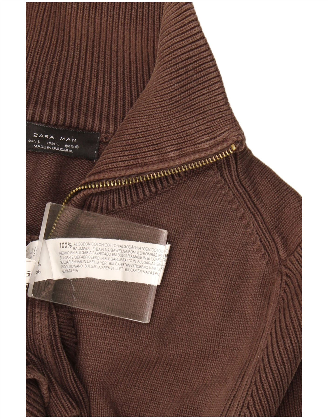 Zara Mens Cardigan Sweater Large Brown Cotton