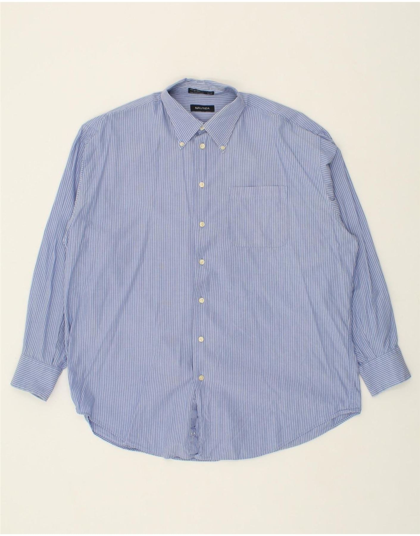 NAUTICA Mens Shirt Size 17 1/2 XL Blue Pinstripe Cotton Vintage