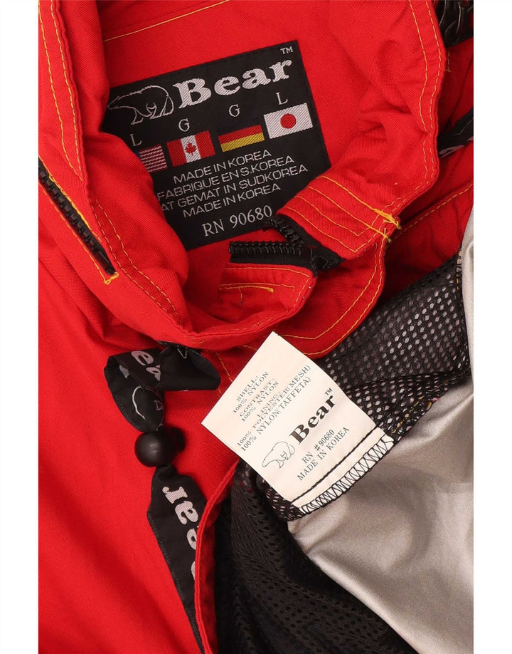 Bear Mens Graphic Pullover Rain Jacket UK 40 Large Red Colourblock Nylon
