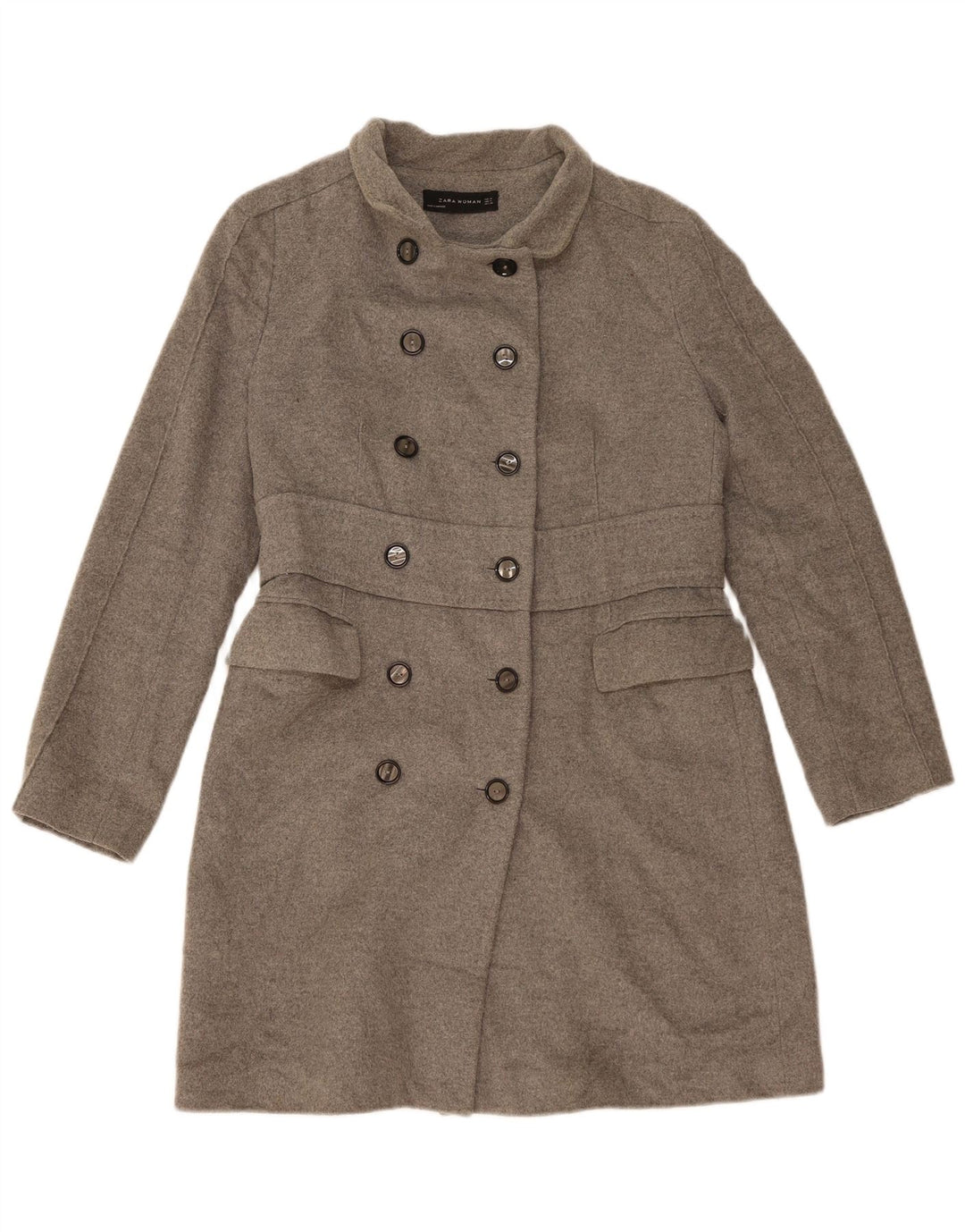 Zara Womens Double Breasted Coat UK 14 Medium Grey Wool