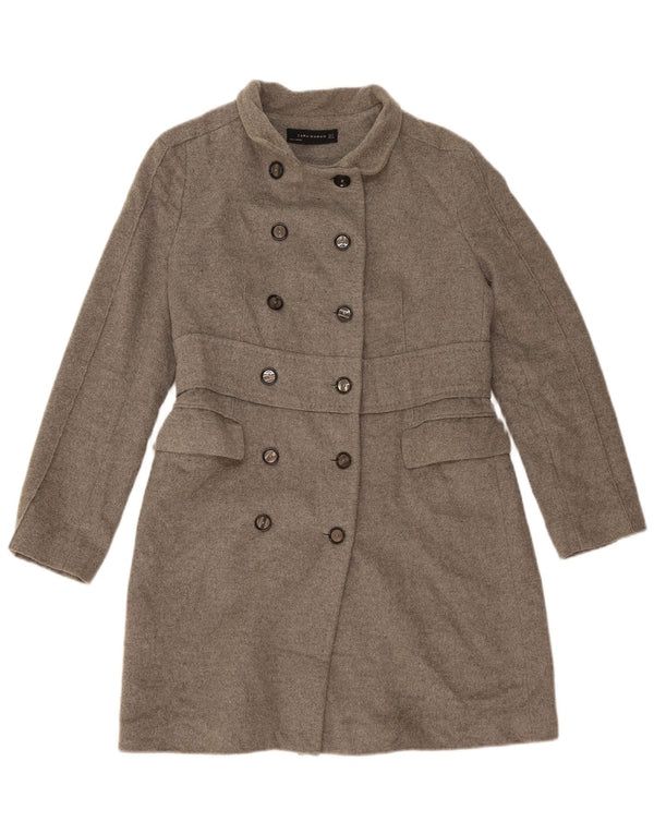 Zara Womens Double Breasted Coat UK 14 Medium Grey Wool