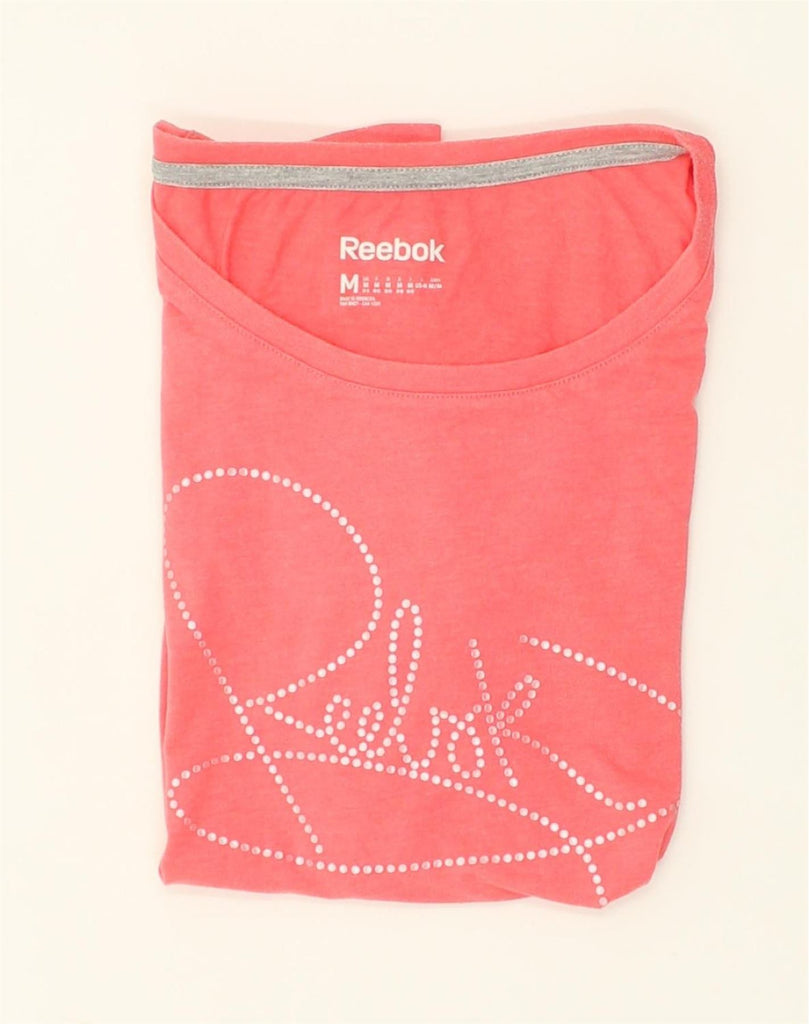 REEBOK Womens Graphic T-Shirt Top UK 14 Medium Pink Cotton | Vintage Reebok | Thrift | Second-Hand Reebok | Used Clothing | Messina Hembry 