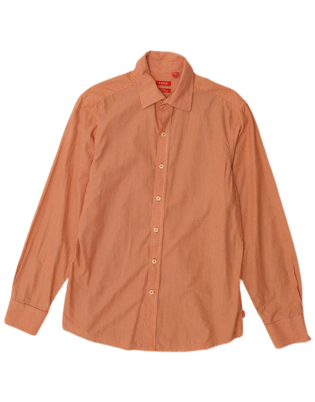 IZOD Mens Slim Fit Shirt Medium Orange Pinstripe Cotton