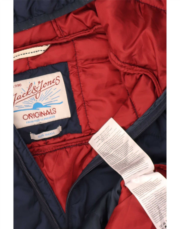 Jack & Jones Mens Hooded Padded Jacket UK 36 Small Navy Blue Polyester
