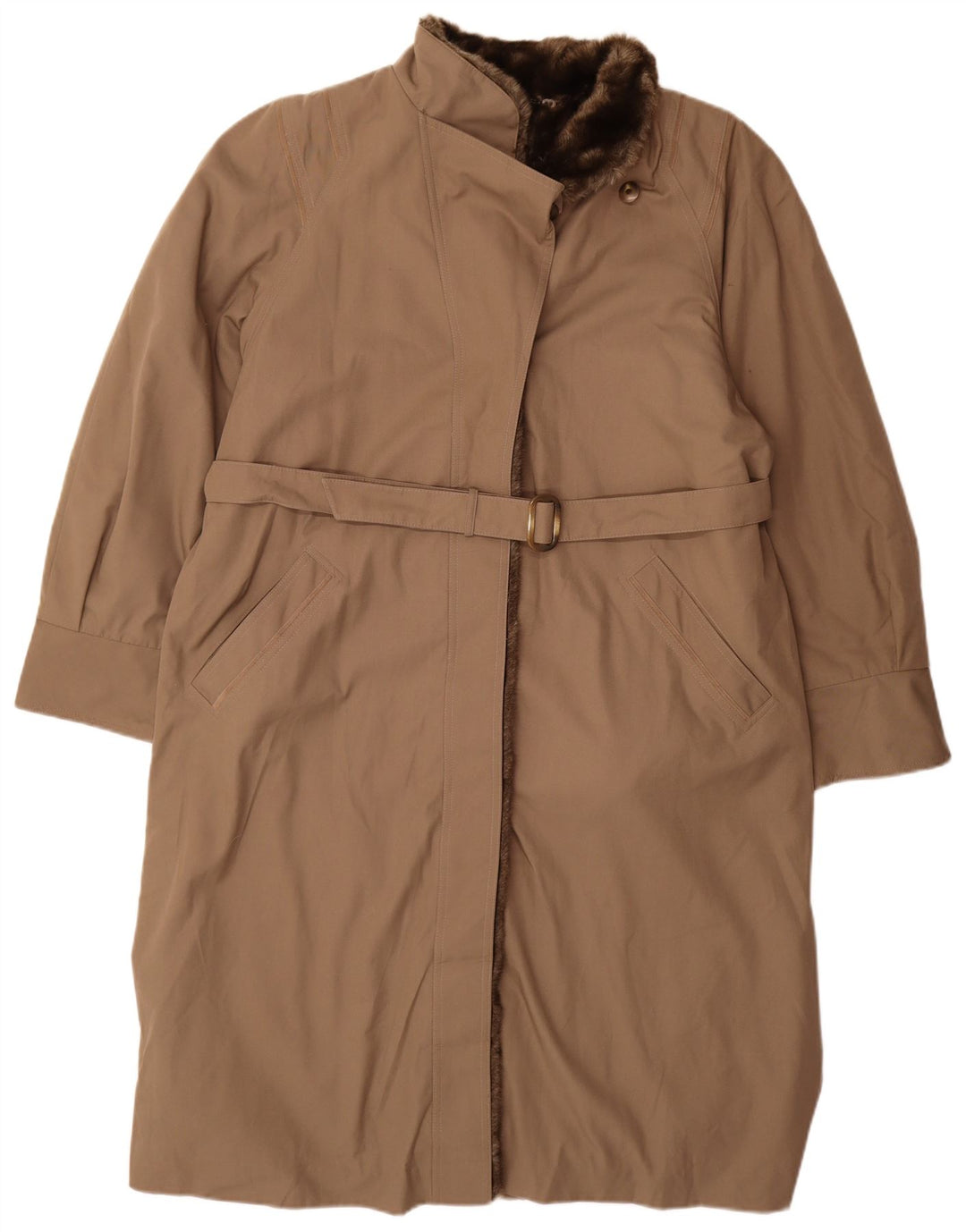Diolen Womens Sherpa Overcoat UK 16 Large Brown Polyester