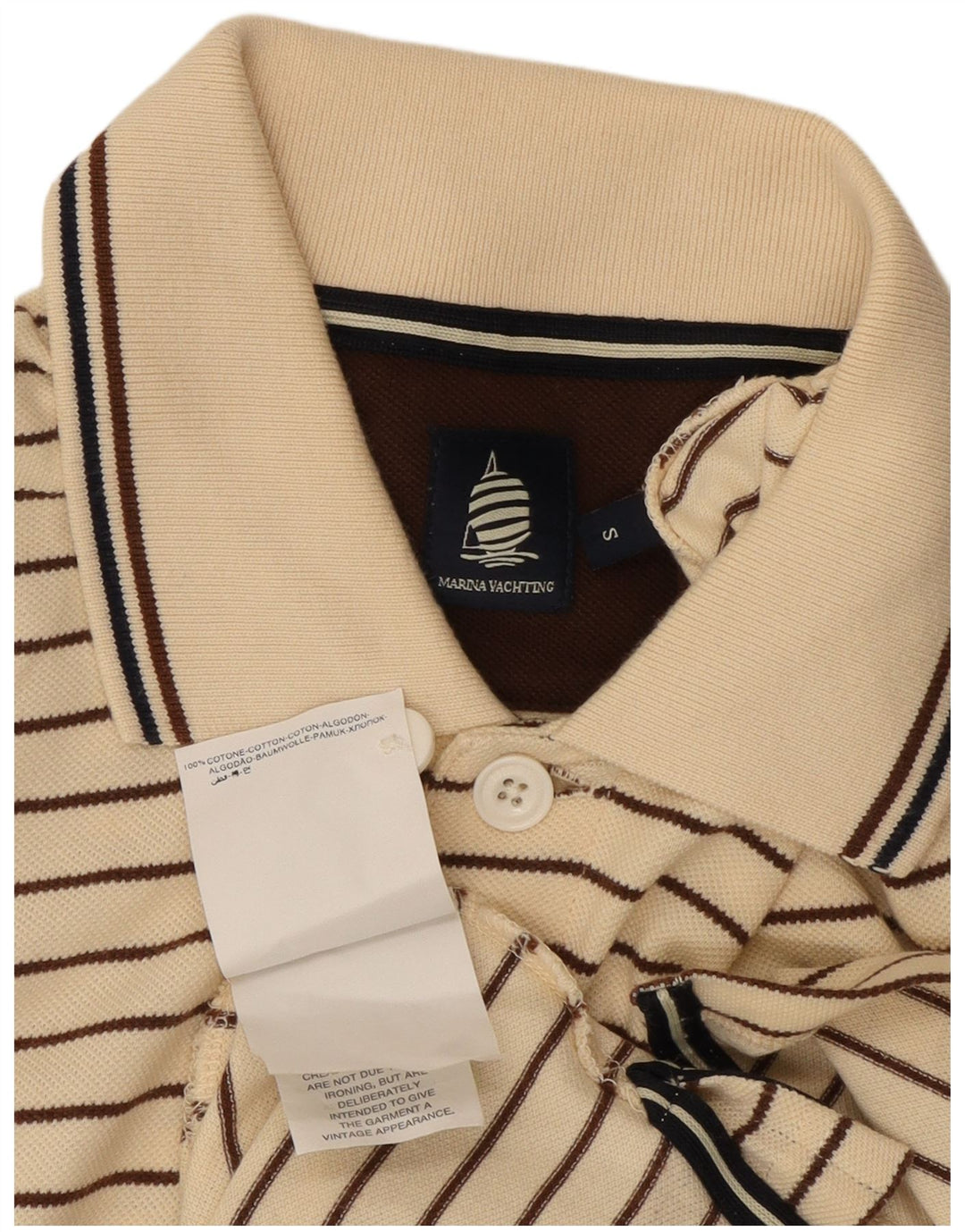Marina Yachting Mens Polo Shirt Small Beige Striped Cotton