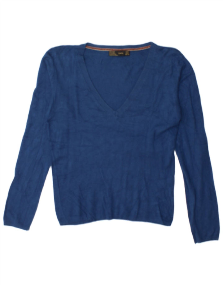 Zara Womens V-Neck Jumper Sweater UK 16 Large Blue Rayon