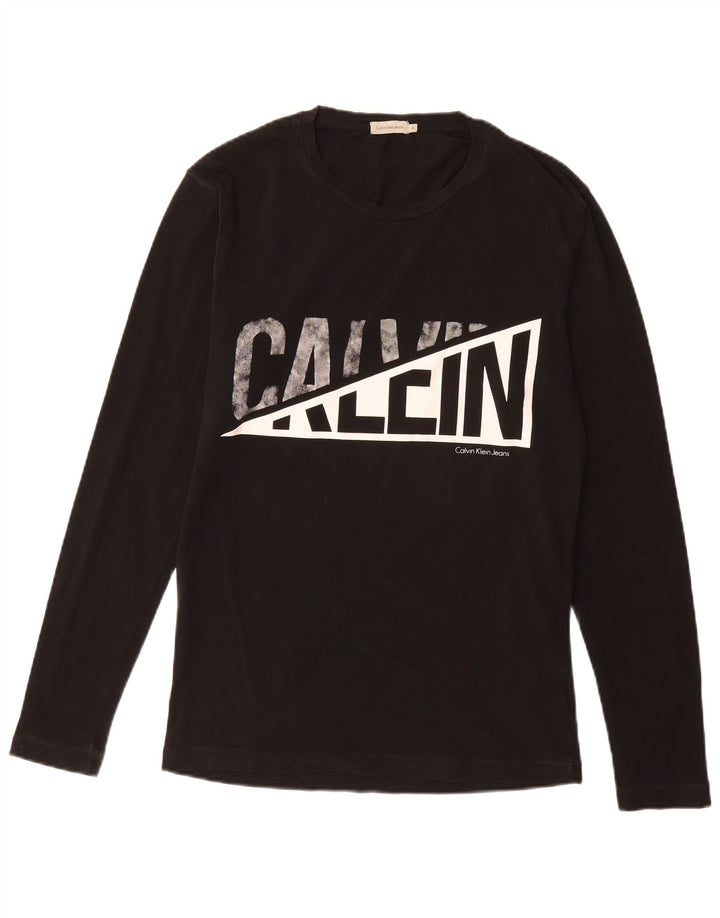CALVIN KLEIN JEANS Mens Graphic Top Long Sleeve Medium Black Cotton